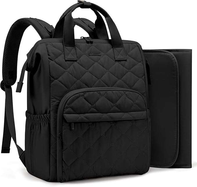 LOVEVOOK Small Diaper Bag Backpack, Mini Baby Bag for Girl Boy with Changing Pad, Diaper Backpack for Mom Dad with Stroller Buckles, Black