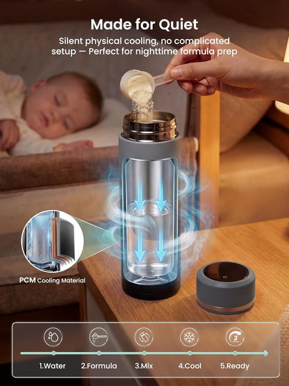 Grownsy Portable Baby Formula Bottle Maker, Rapid Cooling in 3 Min, Pure Physical Cooling, No Power Needed, Smart Color Temp Display, Travel & Night Feeding Essential, Includes Formula Dispenser,Green