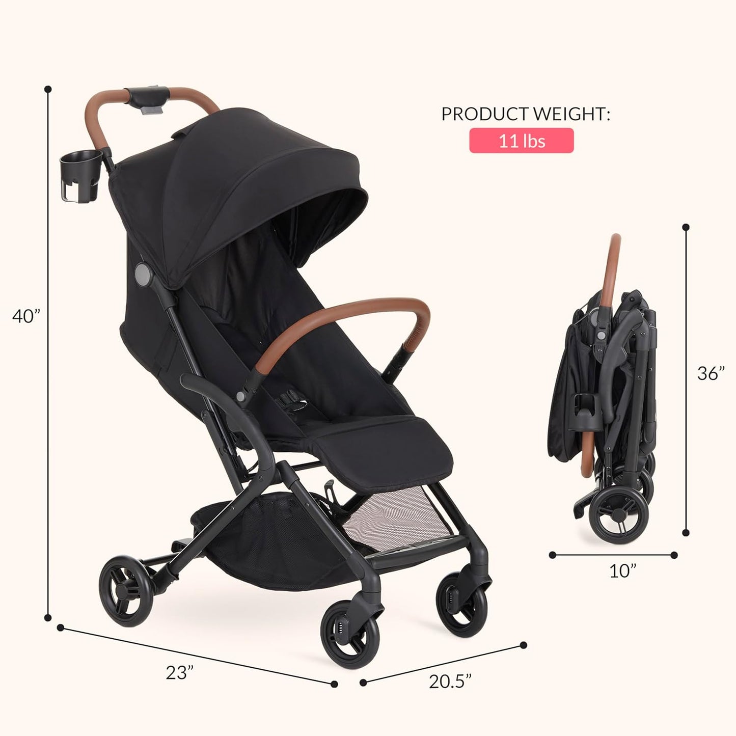 Dream On Me Rio Glide Ultra-Light Compact Stroller, One-Hand Self-Standing Fold, Adjustable Backrest & Footrest, 5-Point Harness, Cup Holder, Suspension Wheels with Storage Basket - Forest Green