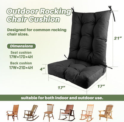 Rocking Chair Cushion with Ties Non-Slip Outdoor Rocking Chair Cushion Set Waterproof Fade-Resistant Porch Garden Patio Glider Rocker Cushions