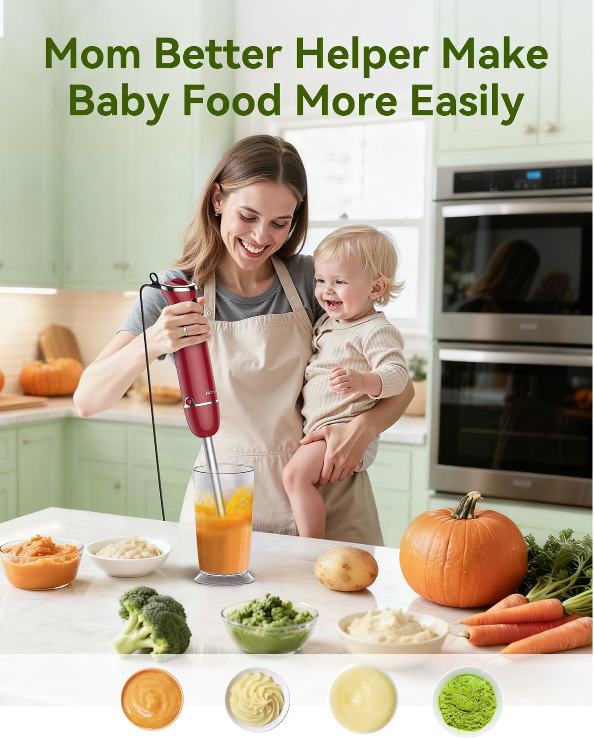 Immersion Blender Handheld 5 in 1 Hand Blender, 1000W Hand Mixer Stick, BPA-Free 12 Speed Handheld Blender 304 Stainless, Beaker, Chopper, Whisk and Milk Frother, Soup, Smoothies, Baby Food, Sauce