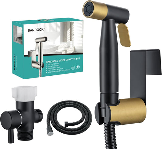 BARROCK Handheld Bidet Sprayer for Toilet, Stainless Steel Metal Made Baby Cloth Diaper Spraying Kit, Bathroom Toilet Bidet Attachment Set for Bathing Pets and Feminine Hygiene, Matte Black