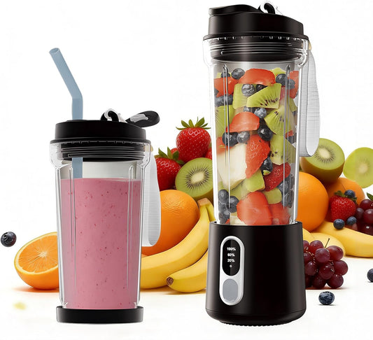 Portable Blender for Smoothies Electric Juicer - Freshly Juices Milk shakes and Baby food Small Portable Blender with 300W Motor Mini Mixer with Extra Lid Suitable for Outdoor Sports Travel