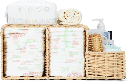 Diaper Caddy Organizer, Hand Rattan Nursery Storage Basket for Baby Essentials, Baby Changing Table Organizer Perfect Nursery Assistant (Natural Light Woven - Style 1, M)
