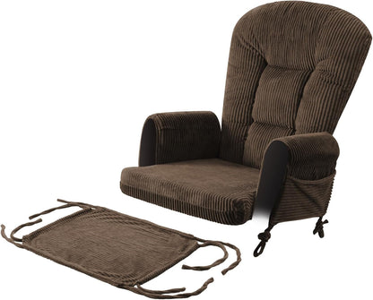 5PCS Glider Rocker Replacement Cushions with Storage Side Pockets, Thickened 3.5IN Seat & Supportive Striped Plush Rocking Chair Cushion Set with Ottoman Cover for Indoor Nursery, Beige