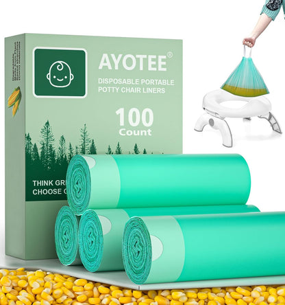 Compostable Travel Potty Bags for Portable Toilet 100Packs, AYOTEE Drawstring Travel Potty Liners for Portable Potty,Potty Chair Liners Disposable for Toddlers, Pet and Outdoors