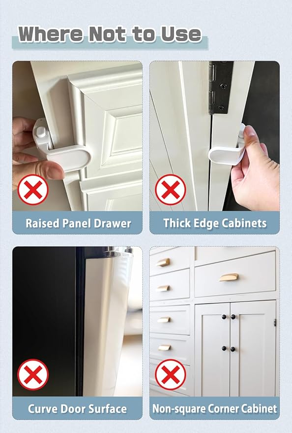 4 Pack Drawer Locks Baby Proofing, Maveek Child Proof Cabinet Locks For 0-12 Month Baby Safety Botton Lock For Drawers Side Furniture Latches Corner Edges (White)