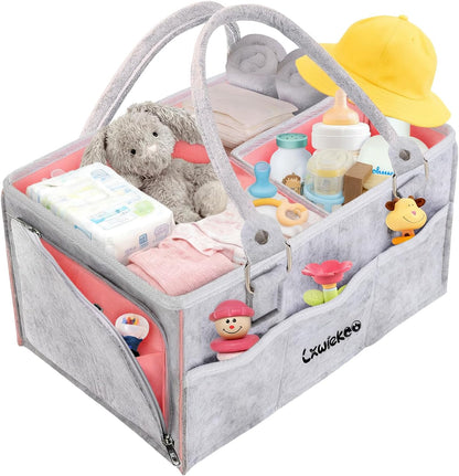Large Baby Diaper Caddy Organizer - Nursery Storage Basket Tote Bag, Portable Diaper Storage Bin for Changing Table, Car Caddy, Baby Shower Gifts Newborn Essentials