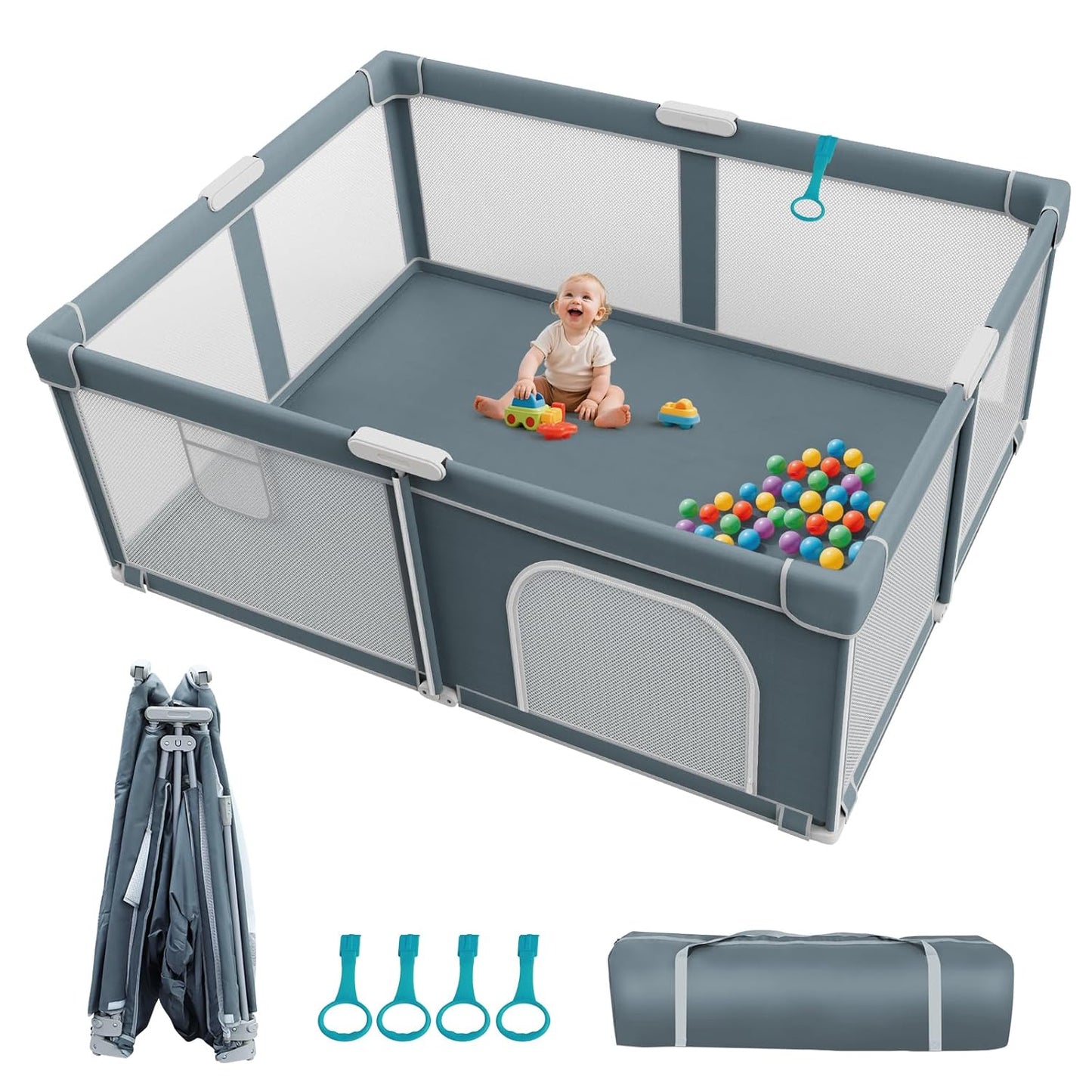 Foldable Baby Playpen - 71"×59" Collapsible Play Pen for Babies and Toddlers - Indoor Outdoor Foldable Play Yard with 4 Handles - Folding Baby Playpen with Bag Portable Travel Play Yard