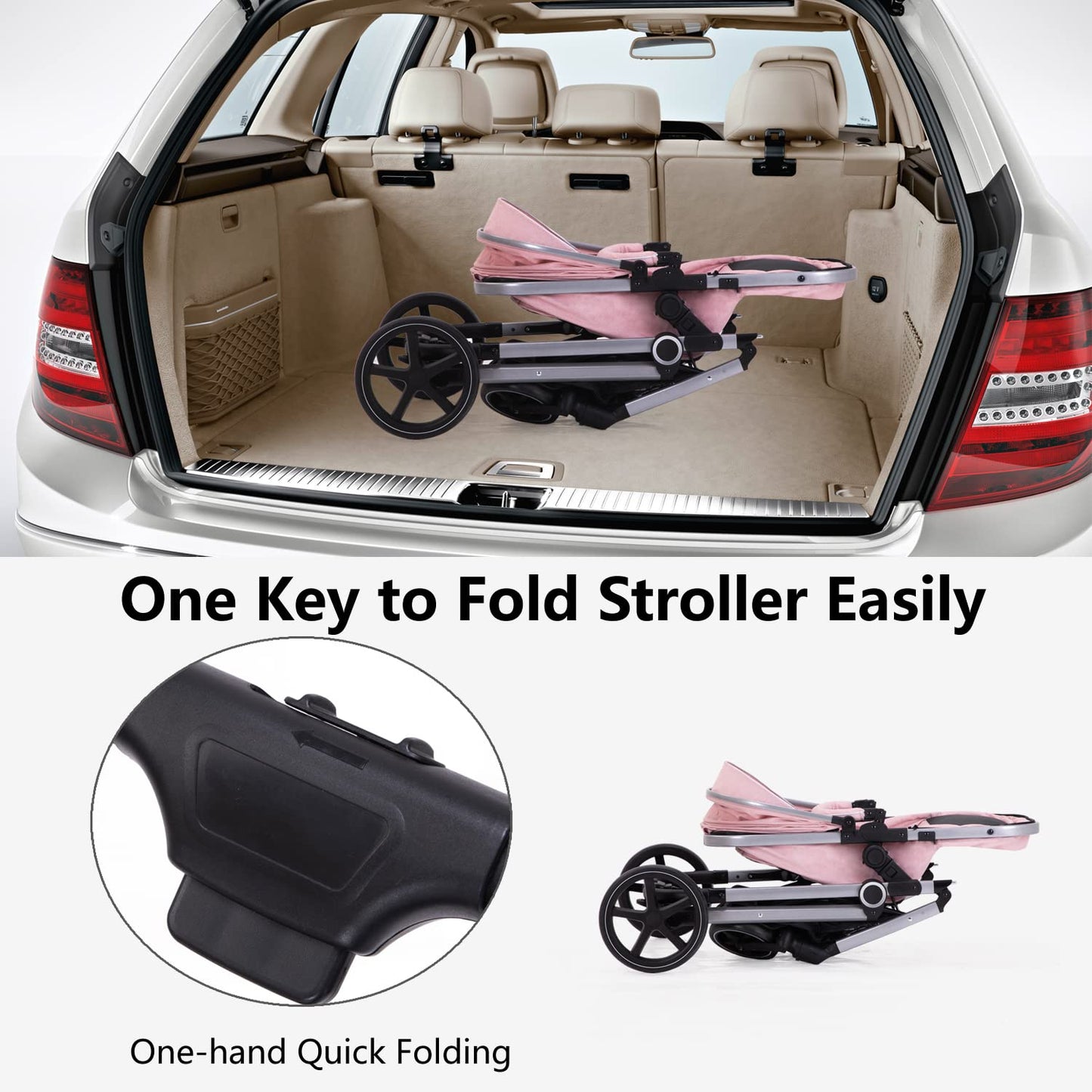 Lortsybab 2-in-1 Baby Stroller - Folding Infant Newborn Pram Stroller with Reversible Seat - Toddler Strollers for 0-36 Months Old Babies (Pink)