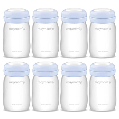 Maymom Wide-Mouth Milk Storage Feeding Collection Bottle with Nipple, Dome Cap, Bottle Top, SureSeal Sealing Disk; Compatible with Spectra Pump/Motif Luna; 5 pc (4.7Oz/140mL)