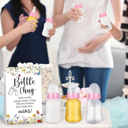 TrelaCo Bottle Chug Baby Shower Game 20 Pcs Baby Bottles Shower Favor with 1 Greenery Theme Sign for Gender Reveal Party Supplies Gifts(Green)