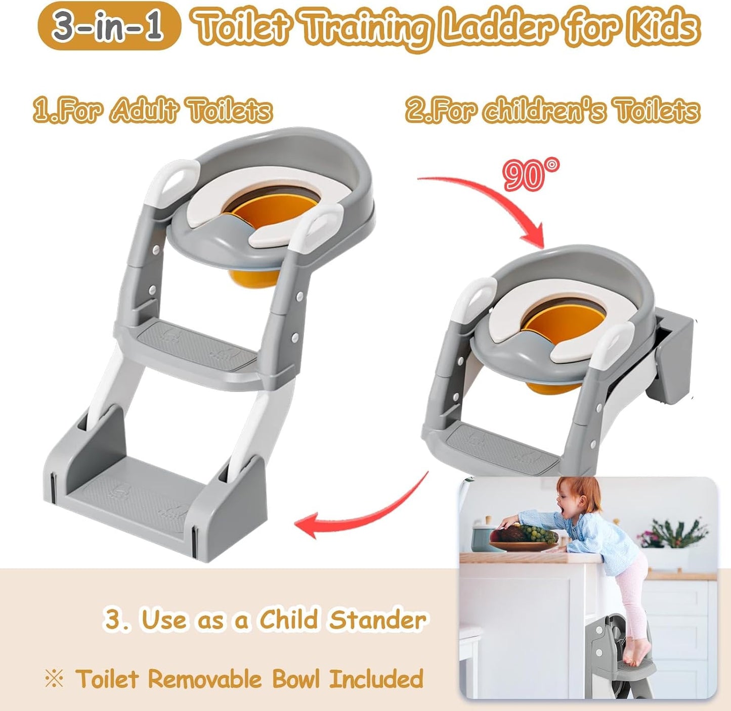 3 in 1 Toddler Potty Training Seat Chair with Ladder and Basin for Boys and Girls, Adjustable Kids Potty Training Seat for Toilet with Anti-Slip Wide Steps and Safety Handles (Green)