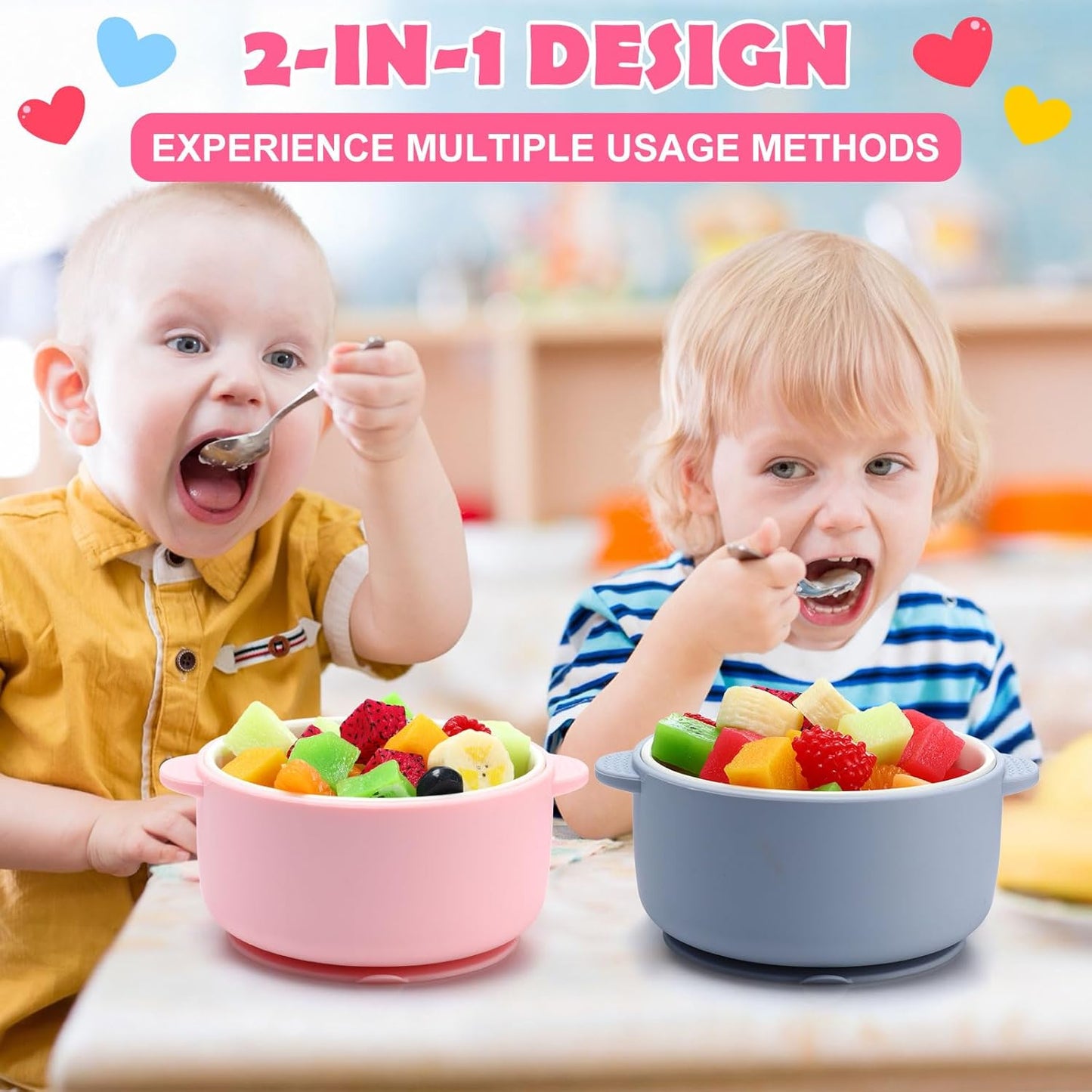 Domensi 4 Sets Kids Porcelain Bowls with Suction Sleeves Toddler Suction Bowl Upgrade Durable Microwave Dishwasher Safe Cereal Soup Snack Dishes for Baby Children Feeding Supplies (Macaron Colors)