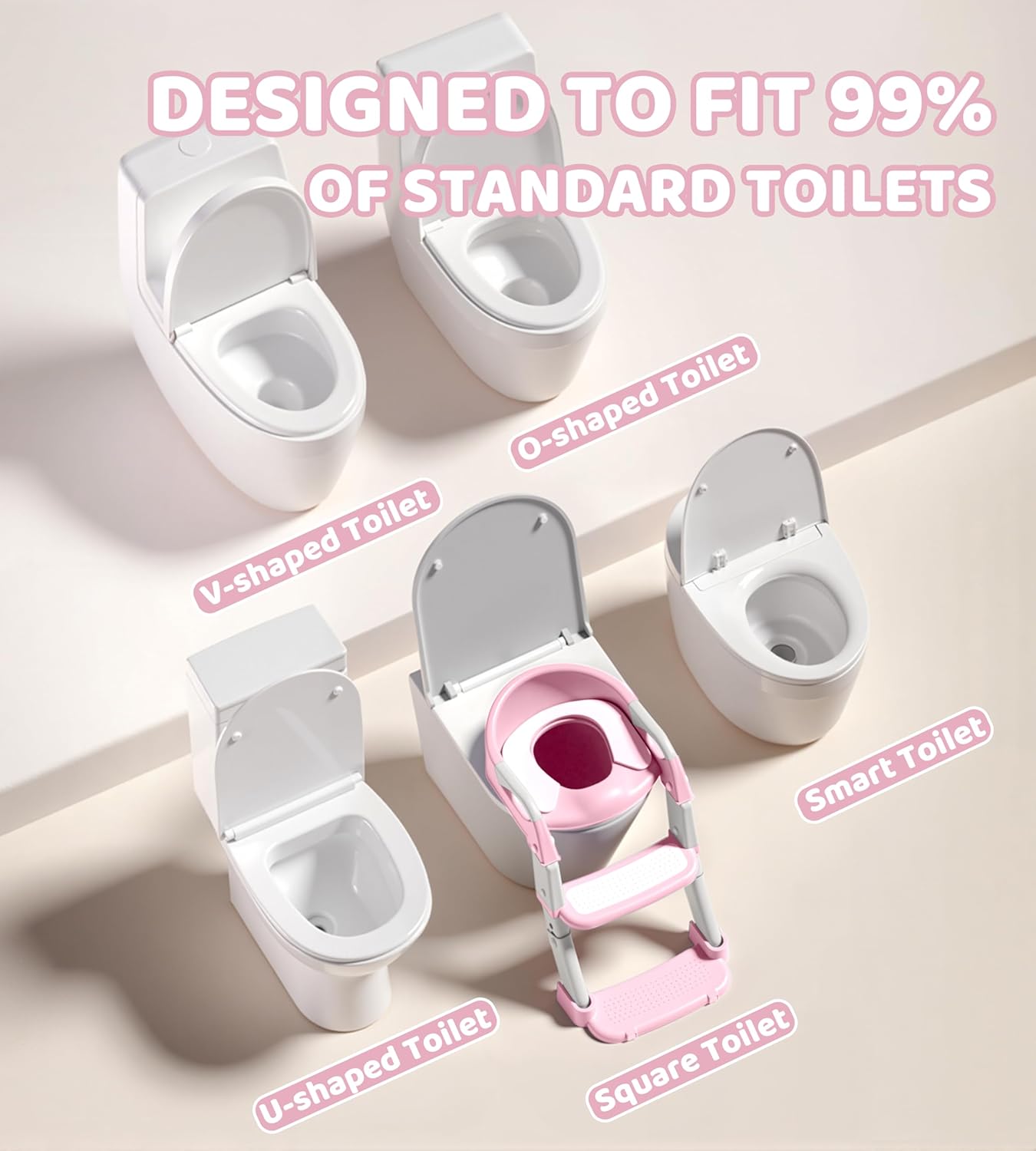 2-in-1 Toddler Potty Training Toilet Seat with Step Stool Ladder – Adjustable Height Potty Chair Urinal for Baby Boys Girls Age 1-3, Foldable Training Potty with Splash Guard & Anti-Slip Feet, Grey