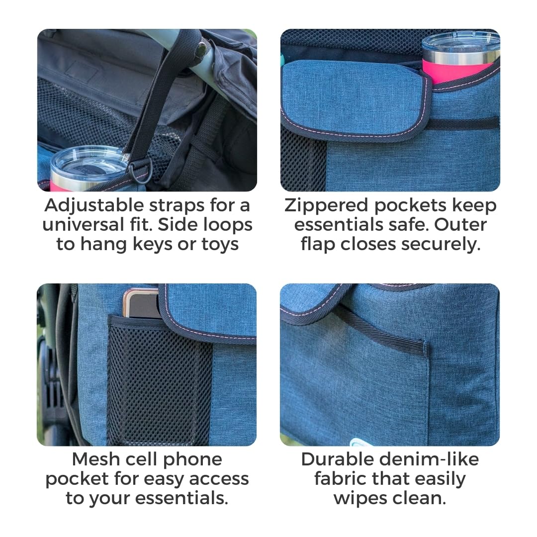 Toddleroo by North States - Baby Stroller Organizer: Universal Stroller Caddy with Cup Holder - Adjustable Storage Attachment for Strollers - Navy