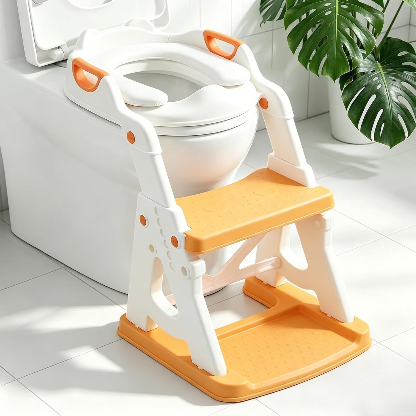 Potty Training Toilet Seat, Stable Potty Training Seat with Step Stool, 2 in 1 Toddler Toilet Seat with Steps for Kids Boys Girls, Toddler Potty Seat with Ladder, Splash Guard, Anti-Slip Pads (Gray)