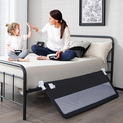 INFANS Bed Rail for Toddlers, 58" Foldable Safety Baby Crib Rail Fit for Kids Twin, Extra Long Swing Down Bed Guardrail for Convertible Crib, Queen, Full, King Mattress Side Guard (Black)