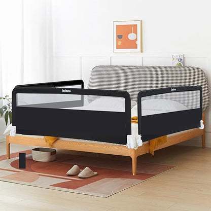 INFANS Bed Rail for Toddlers, 58" Foldable Safety Baby Crib Rail Fit for Kids Twin, Extra Long Swing Down Bed Guardrail for Convertible Crib, Queen, Full, King Mattress Side Guard (Black)