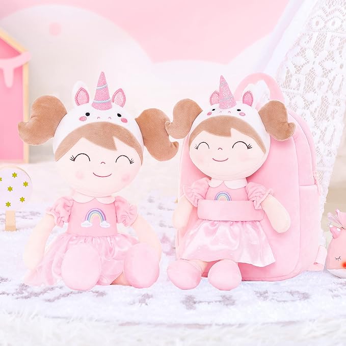 Gloveleya Back to School Gifts for Girls Toddler Backpack Kids Backpack soft unicorn Girl Doll Backpacks pink 9"