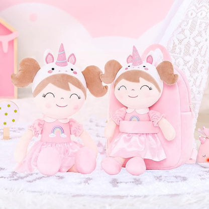 Gloveleya Back to School Gifts for Girls Toddler Backpack Kids Backpack soft unicorn Girl Doll Backpacks pink 9"