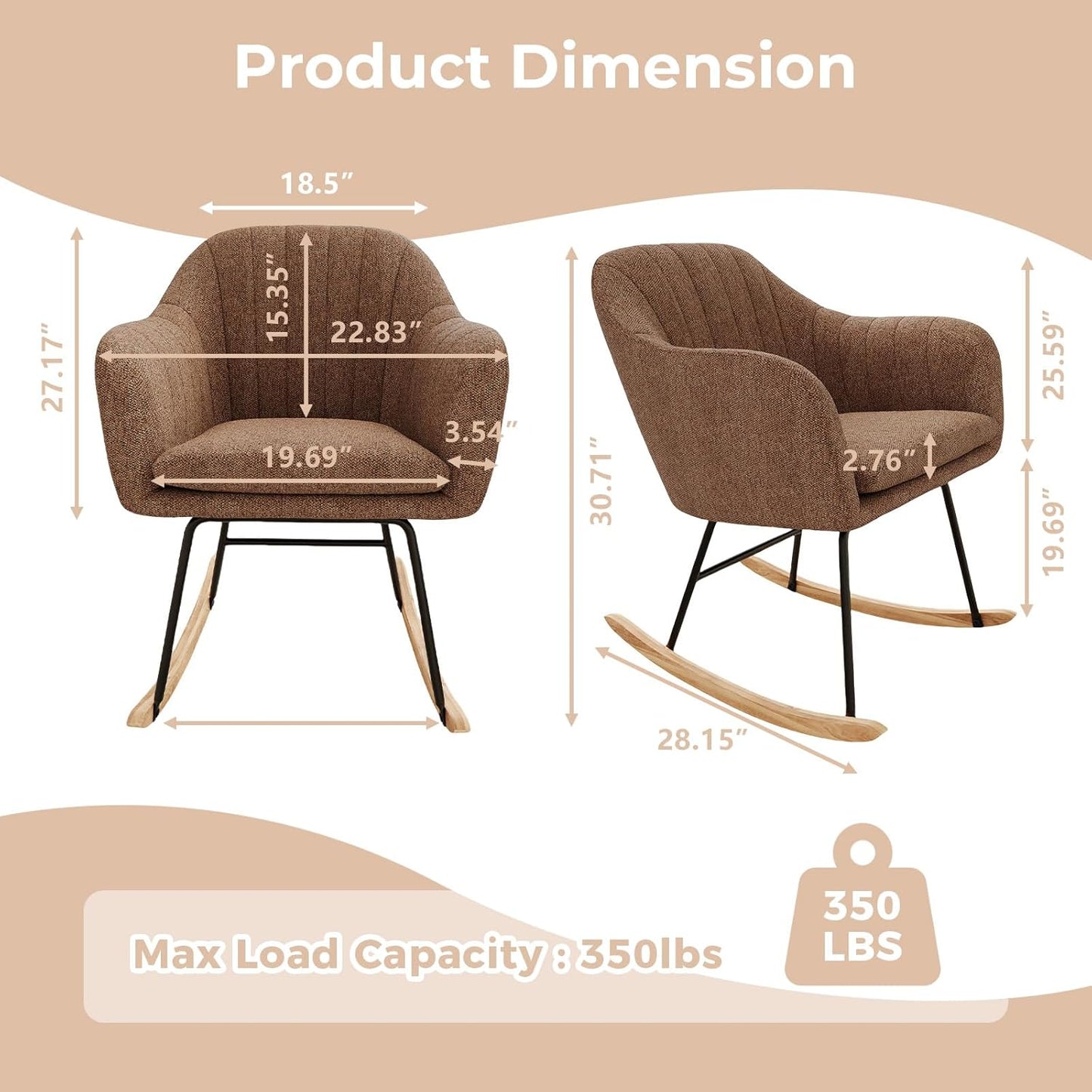 GarveeHome Nursery Rocking Chair, Upholstered Chenille Glider Rocker Chair, Modern Armchair With Wood Legs, Indoor Comfy Accent Chair Nursing Chairs Holds Up to 350 LBS for Living Room, Bedroom, Beige