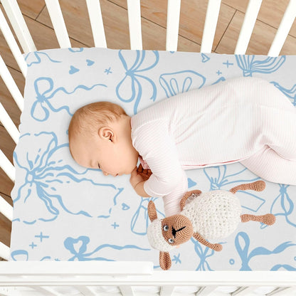 Fitted Crib Sheets Pink Checkered and Bows Stretchy Portable Playard Sheets for Baby Toddler, Breathable Soft Mini Crib Mattress 39 x 27 in for Boys and Girls