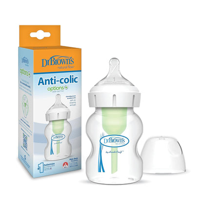 Dr. Brown’s Natural Flow® Anti-Colic Options+™ Wide-Neck Baby Bottles 5 oz/150 mL, with Level 1 Slow Flow Nipple, 4 Pack, 0m+