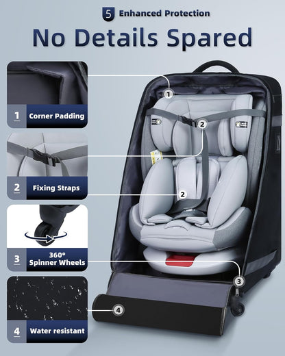 Car Seat Bag Backpack with Wheels for Air Travel Extra Large Padded Carseat Cover Carrier for Airplane Gate Check Bag