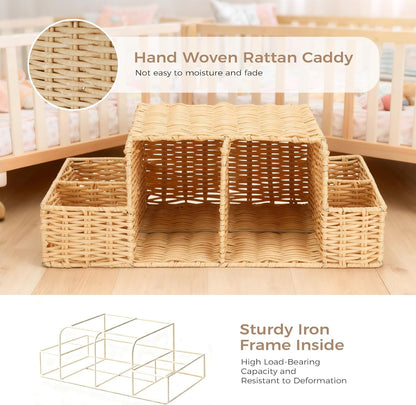 Diaper Caddy Organizer, Hand Rattan Nursery Storage Basket for Baby Essentials, Baby Changing Table Organizer Perfect Nursery Assistant (Natural Light Woven - Style 1, M)