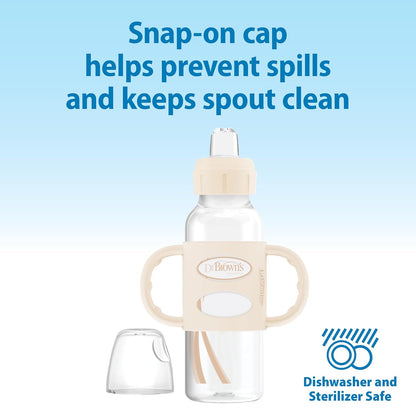 Dr. Brown's Milestones Narrow Sippy Spout Bottle with 100% Silicone, Easy-Grip Handles and Soft Sippy Spout, 8oz/250mL, Light Pink and Ecru, 2-Pack, 6m+