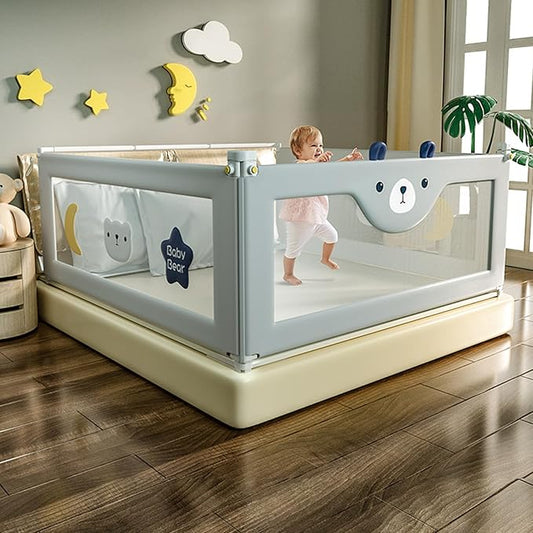 3-Piece Bed Rail for Toddlers, Foldable Baby Bed Rail Guard, Adjustable, Safety, Convenient Bed Rails, Guard Rails for Twin, Full, Queen& King Size (Grey Cartoon, 59x78.7x78.7 Inch)