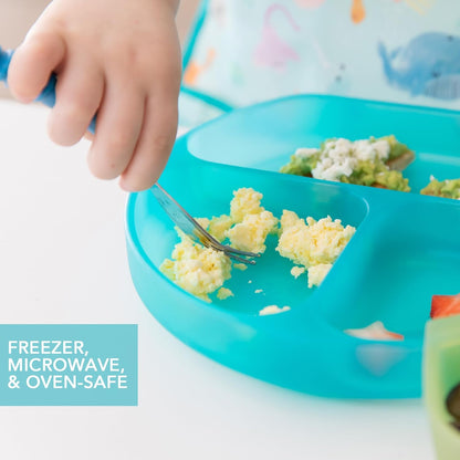 Bumkins Toddler and Baby Suction Plate, Divided Grip Dish for Babies and Kids, Baby Led Weaning, Feeding Supplies, Sticks to Tables and Highchairs, Platinum Silicone, for Chidren 6 Months, Gray