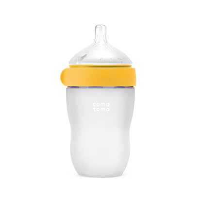 Comotomo Silicone Baby Bottle Gen 2 – 2026 Release (8oz) – Soft, Wide-Neck Bottle for Comfortable Feeding with Dual Anti Colic Vents (Includes Medium Flow Nipples), Yellow (Double Pack)