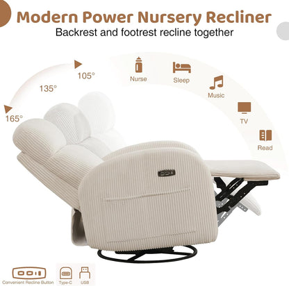 Swivel Rocker Recliner Chair, Rocking Recliner for Nursery with Side Pockets, Manual Swivel Reclining Nursery Glider Chair for Breastfeeding Living Room, Camel Chenille