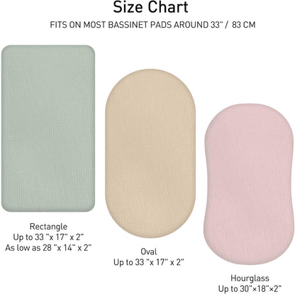 Muslin Bassinet Fitted Sheets 2 Pack, Soft Breathable Cotton Baby Bassinet Mattress Sheet Set, 360° Elastic Snug Fit, Universal for Oval, Rectangle & Hourglass Cradle, Unisex Baby Bedding (Cute Cars)