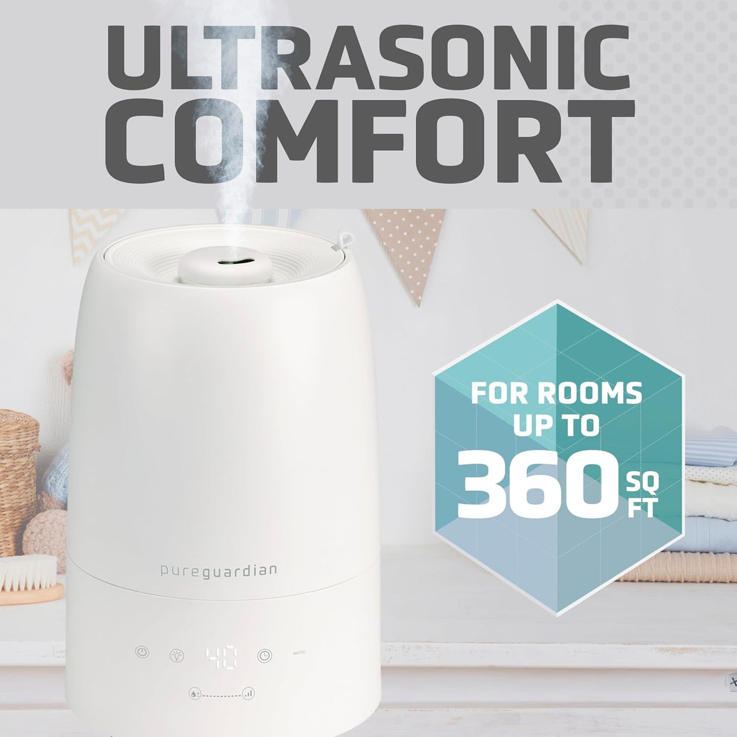 PureGuardian 30-Hour 0.80 Gal. Top Fill Cool Mist Ultrasonic Humidifier for Home with Aromatherapy Tray, Covers 320 Sq. Ft, White, H950AR