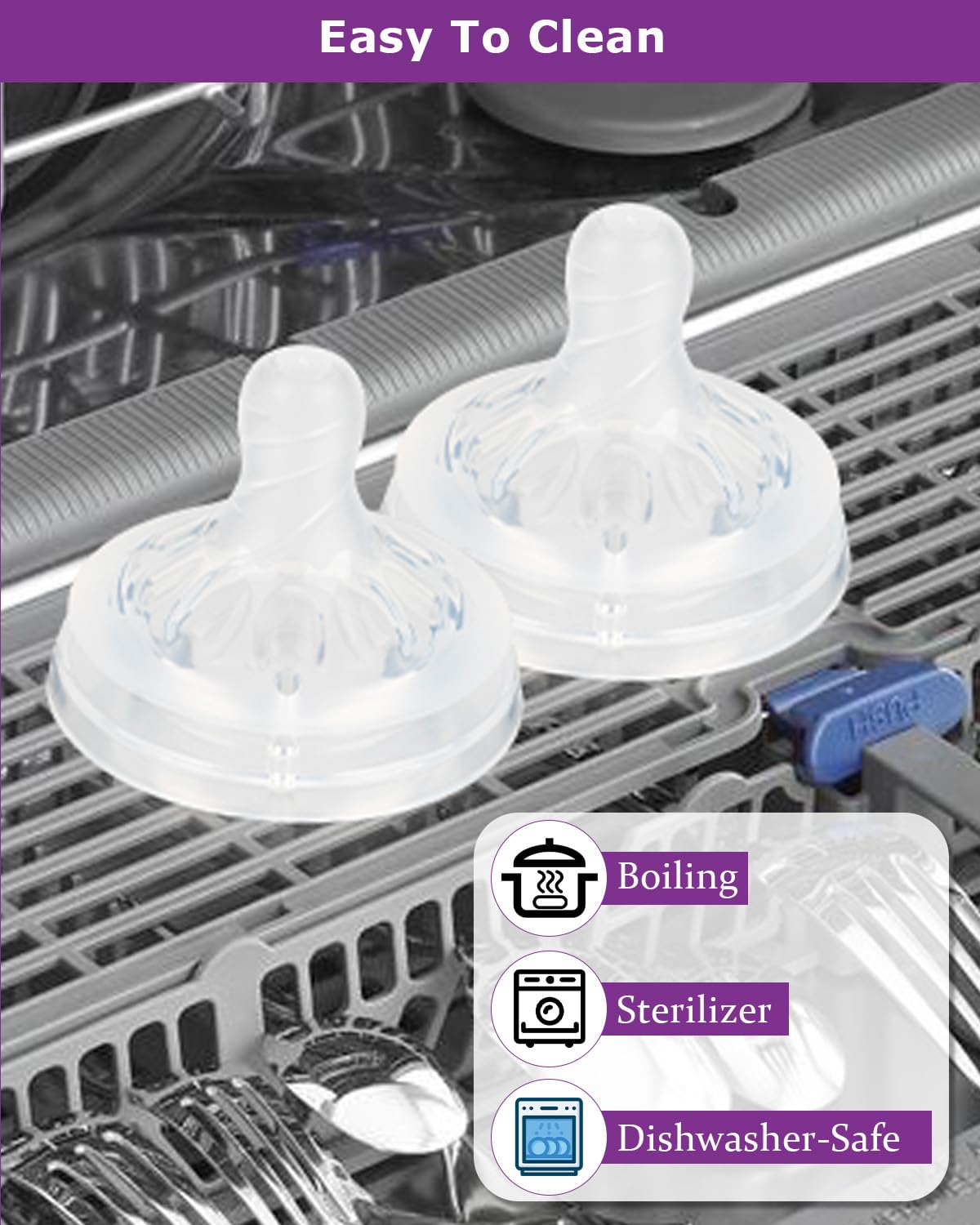 Silicone Bottle Nipples for Philips Avent Natural Baby Bottles,Size 5 Nipple,6m+,Flast Flow, 6 Count