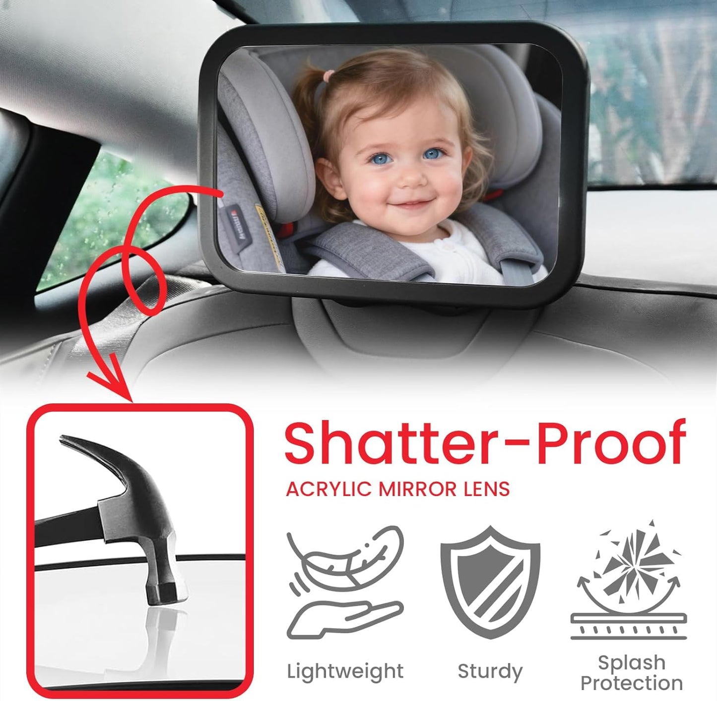 Fixed Headrest Baby Car Mirror, Compatible with Tesla Car Mirror for Baby, 100% Shatterproof & Shake-Proof, Non-Slip with 360° Rotation & Wide View, Easy Install, Perfect (Black)