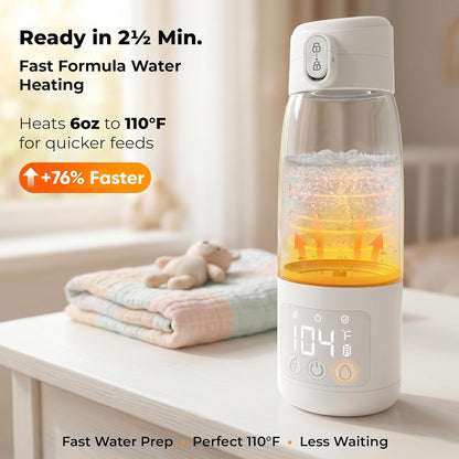 Portable Bottle Warmer for Travel & Night Feeding, Baby Milk Warmer with Built-in Sterilizer, 70 Sec Breast Milk Warming, 2 Min Formula Water Heating, 14,000mAh Battery, 15+ Feeds, 17 oz Capacity