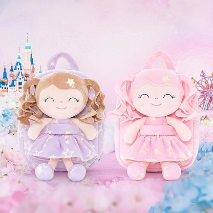 Gloveleya 3.5L Curly Hair Plush Figures Dress Backpack - Purple Star, 9 inches, 3.5 liters