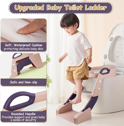 3 in 1 Toddler Potty Training Seat Chair with Ladder and Basin for Boys and Girls, Adjustable Kids Potty Training Seat for Toilet with Anti-Slip Wide Steps and Safety Handles (Green)