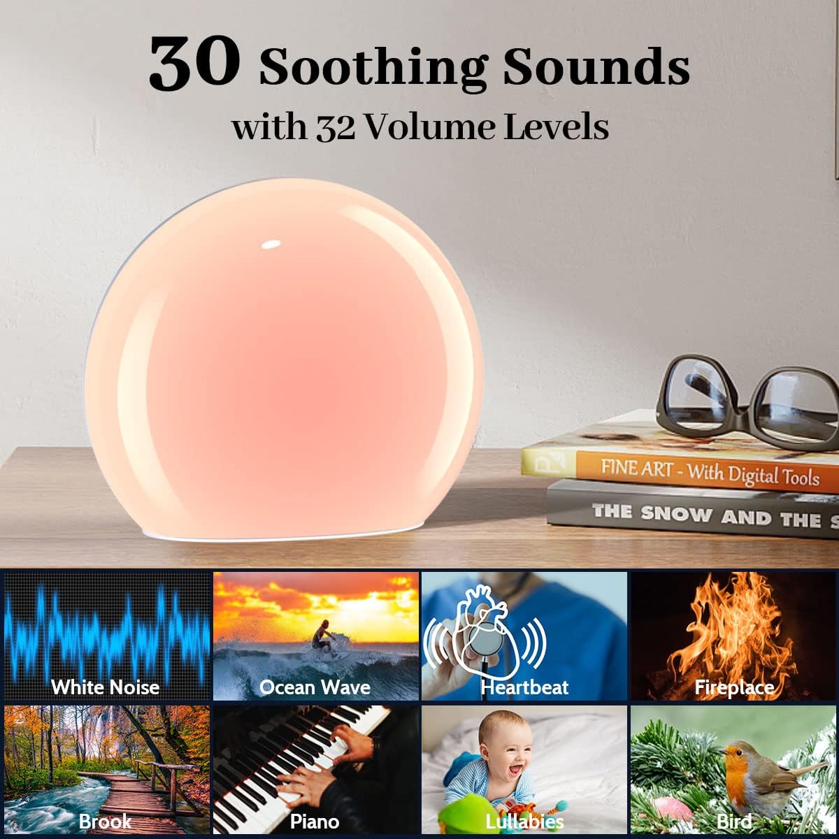 Meditation White Noise Sound Machine with 30 Soothing Sounds 12 Colors Night Light 10 Brightness Levels 32 Volume Level 4 Timers and Memory Function Sleep Machine for Baby Kids Adults (Wood Grain)