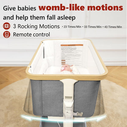 VaVaSoo Electric Rocking Bassinet for Baby Automatic Bedside Sleeper Rocks Itself 3 Speeds Auto Rolling Newborn Cradle 5 Height Adjustable with Music, Wheels, Storage, Dark Grey