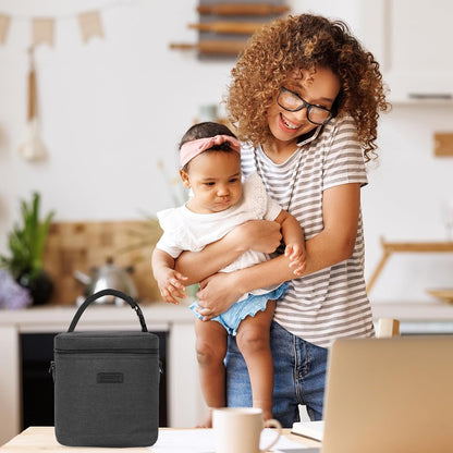Mancro Breastmilk Cooler Bag with Ice Pack, Fits 6 Baby Bottles Up to 9 Ounce Insulated Baby Bottle Bag, Breast Milk Cooler on The go with Strap, Bottle Storage Bag for Nursing Mom Daycare, Black