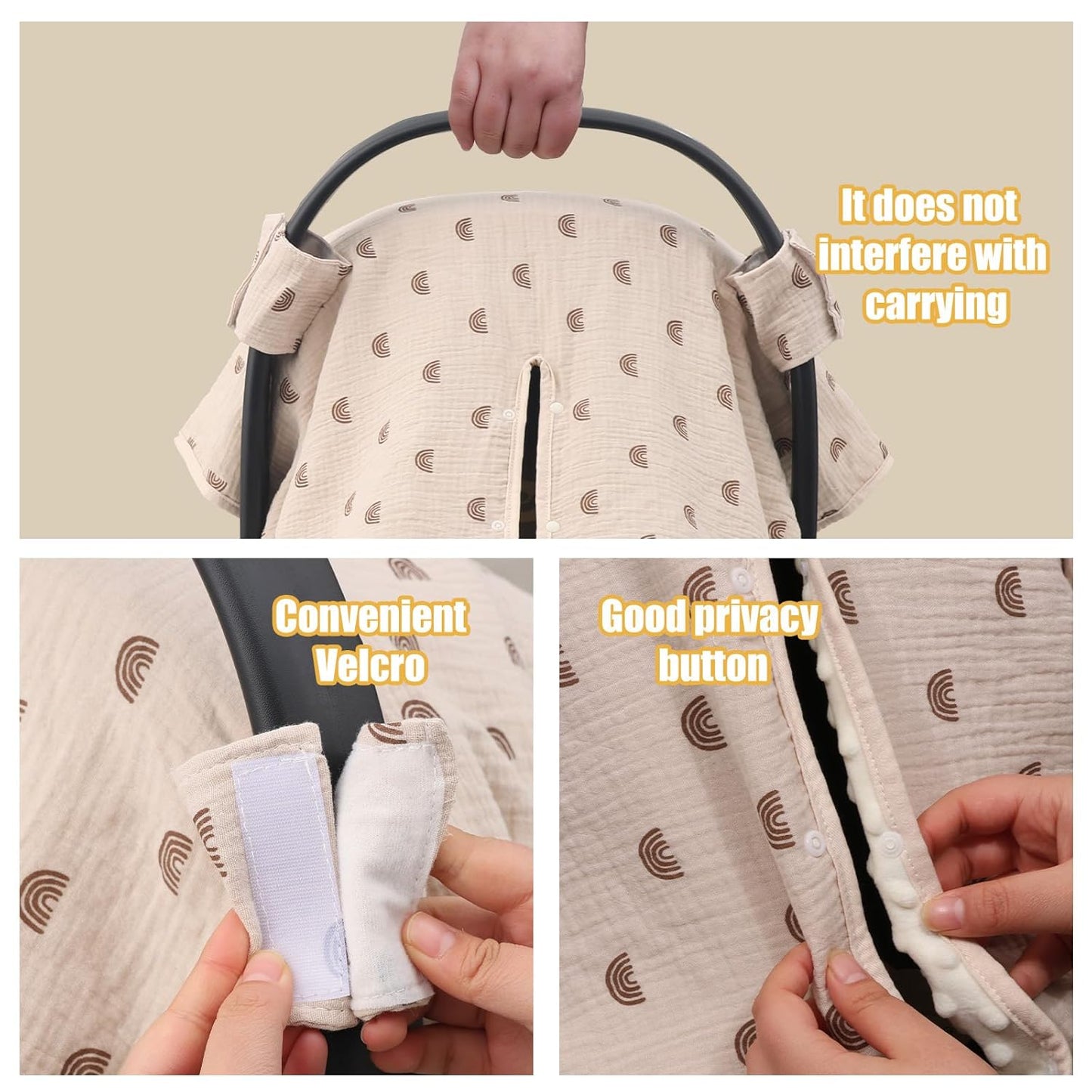 2-in-1 Baby Car Seat Cover & Canopy | Mom Nursing Cover, Easy Install Shield | Multi-Purpose for Winter Warmth & Summer Shade (Brown)