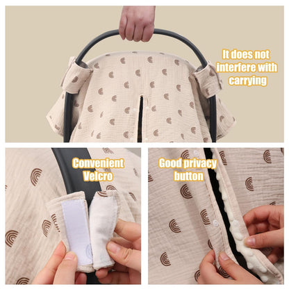 2-in-1 Baby Car Seat Cover & Canopy | Mom Nursing Cover, Easy Install Shield | Multi-Purpose for Winter Warmth & Summer Shade (Brown)