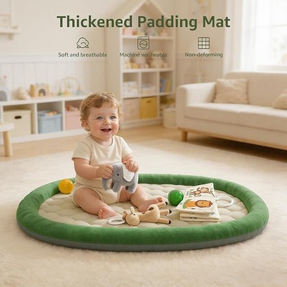 Baby Play Gym & Activity Mat, Baby Play Mat with 5 Detachable Toys, Promotes Motor Skills & Sensory Development, Tummy Time Mat for Baby to Toddler, Baby Essentials Shower Gift, Green
