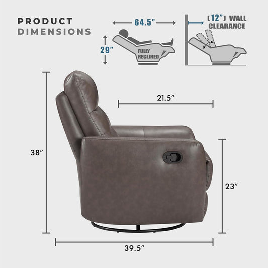 Lexicon 360 Degree Swivel Glider Reclining Chair, Manual Tab Pull Recliner, Leather Match Swivel Glider Recliner with Plush Foam, Sturdy Frame for Living Room/Office/Bedroom, Taupe
