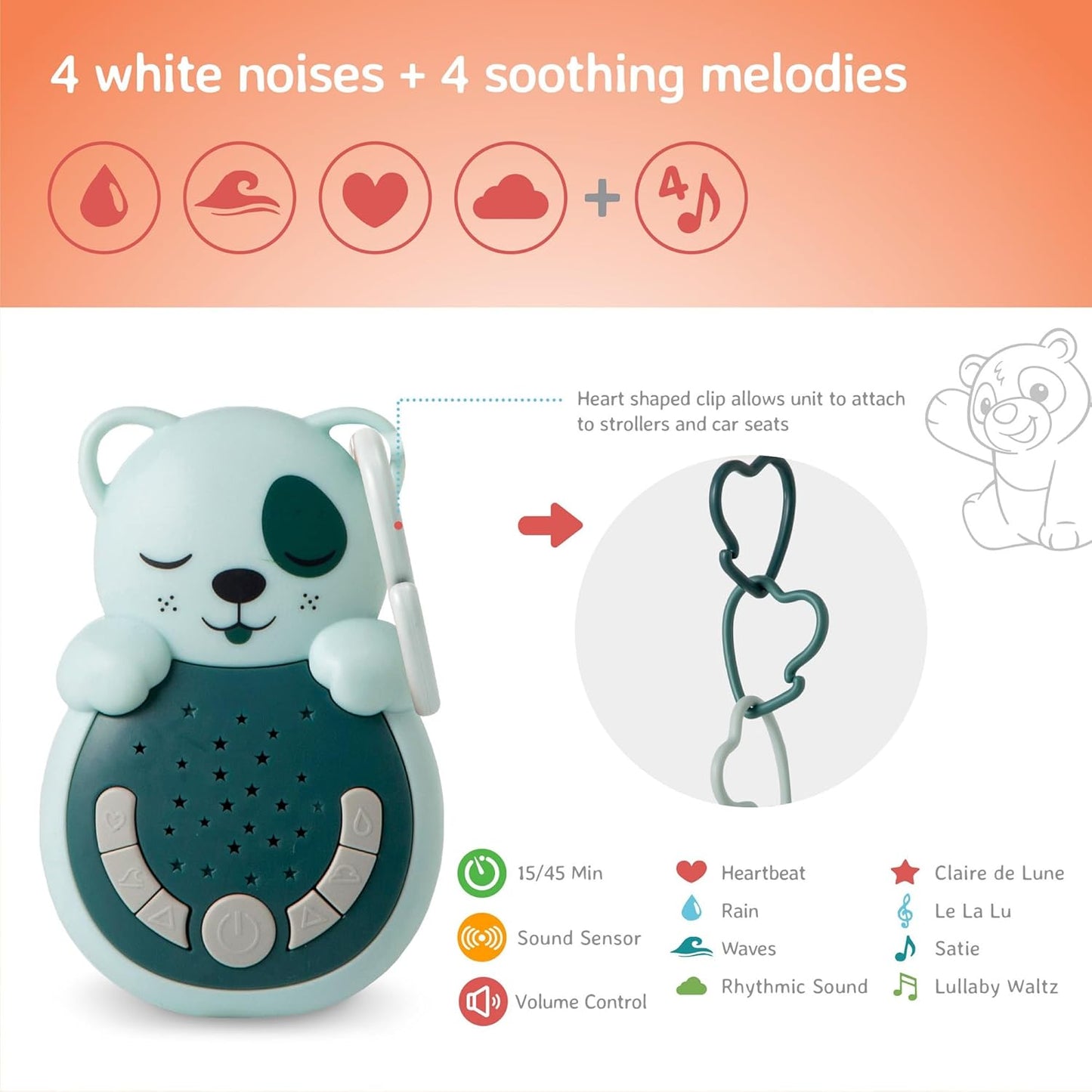 Cloud b Travel Comforting Sound Machine w/Calming Light | 4 White Noise and 4 Lullabies | Re-Activating Smart Sensor | Sweet Dreamz On the Go™ - Fox